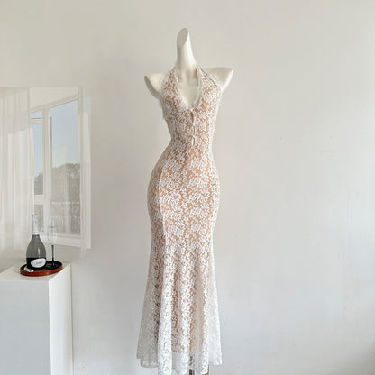 Sexy Mermaid V Neckline White Lace Summer Dress Holiday Party Birthday Outfits For Teens DP0143