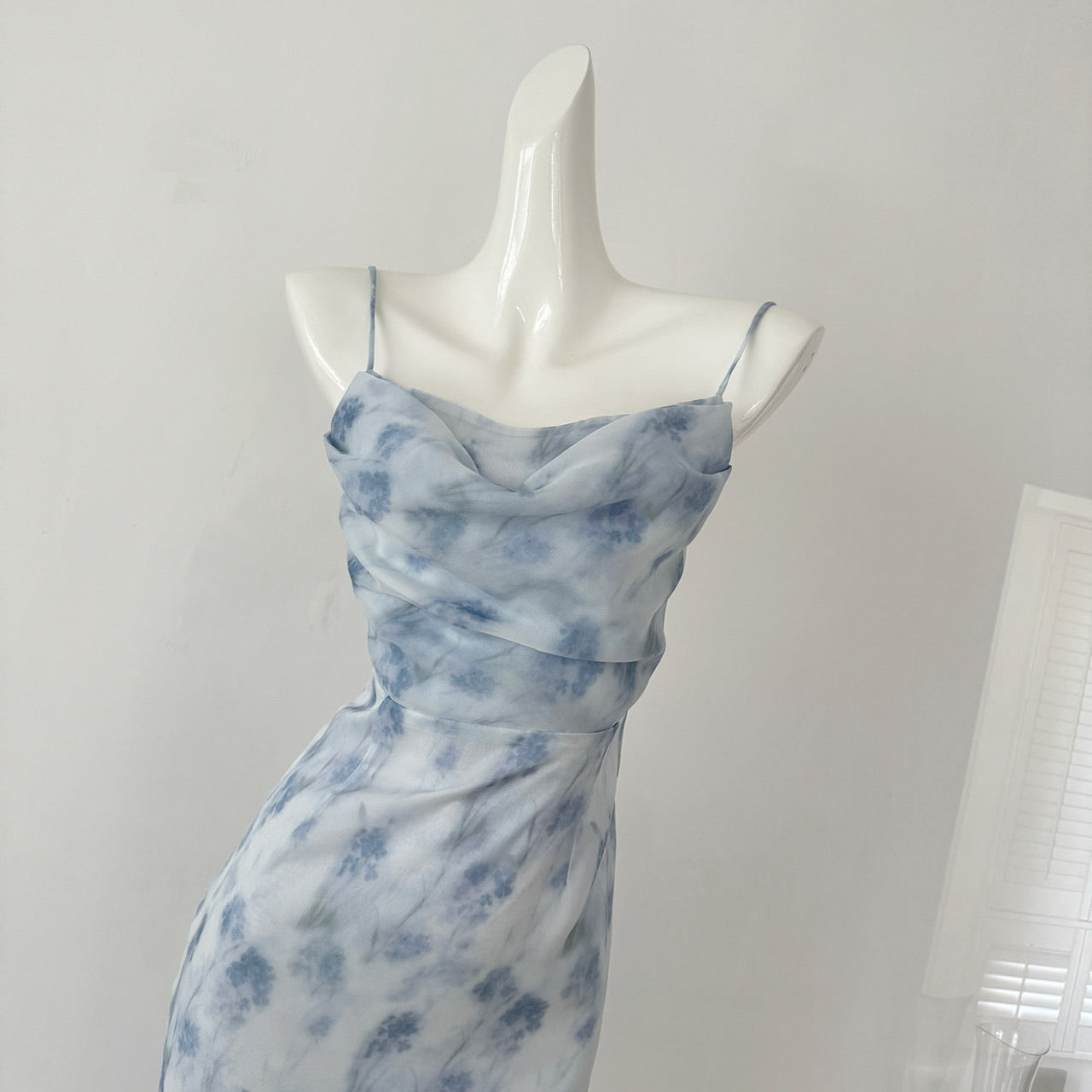 Sexy Mermaid Spaghetti Straps Blue Floral Midi Summer Dress Holiday Party Birthday Outfits For Womens DP0152