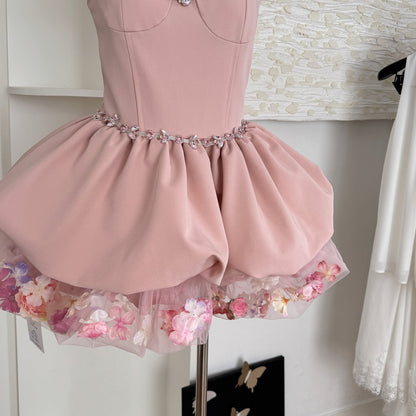 Sexy A line Spaghetti Straps Pink Min Summer Dress Holiday Party Homecoming Dress Birthday Outfits For Teens DP0150