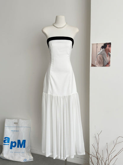 Simple A line Strapless White Tulle Summer Dress Holiday Party Dress Birthday Outfits For Teens DP0153