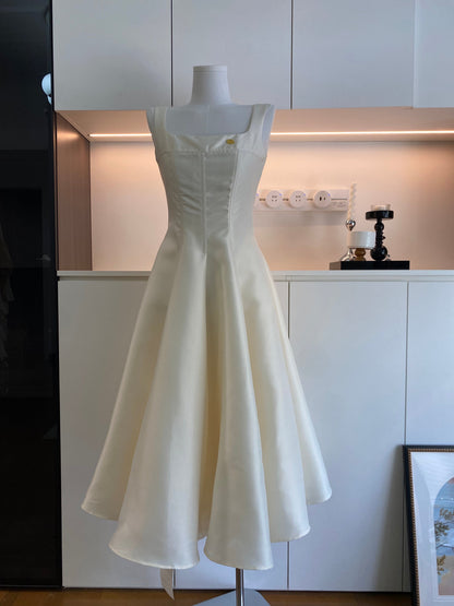 Cute A Line Square Neckline Satin Ruffles Summer Dress Holiday Party Outfits For Girls DP0135