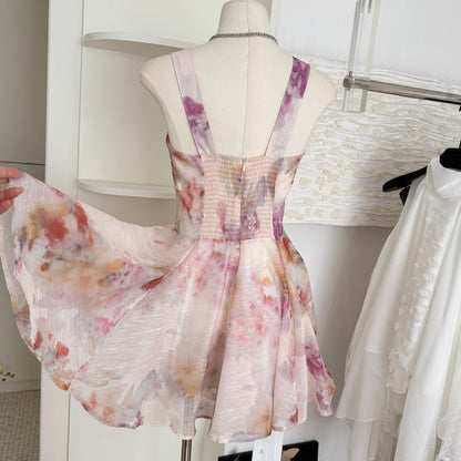 Cute A line Straps Floral Pink Short Summer Dress Holiday Party Birthday Outfits DP0138