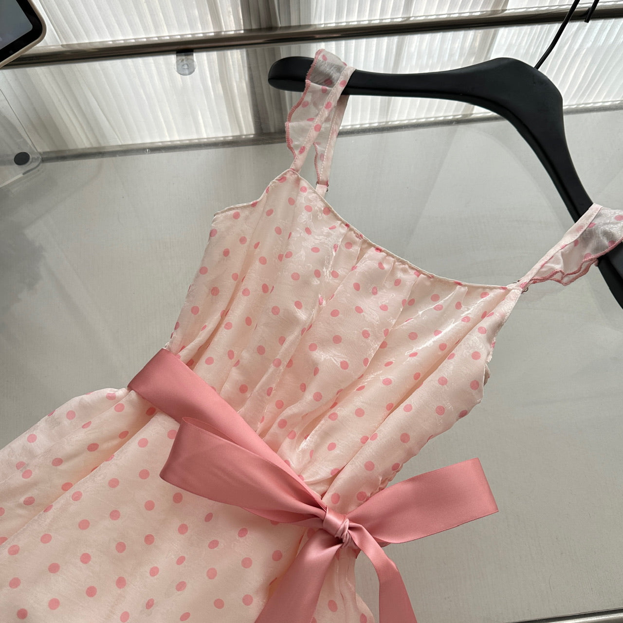 Sexy A line Square Neckline Pink Summer Polka Dots Dress Holiday Party Outfits For Women DP0110