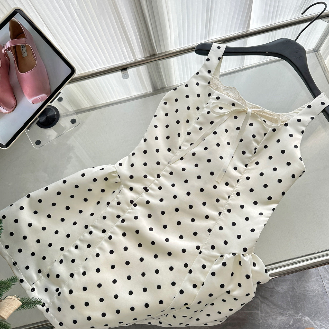 Sexy Ball Gown Square Neckline Satin Ivory Polka Dots Short Summer Dress Holiday Party Outfits For Women DP0120