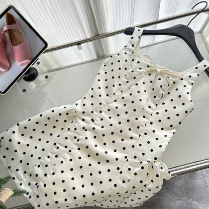 Sexy Ball Gown Square Neckline Satin Ivory Polka Dots Short Summer Dress Holiday Party Outfits For Women DP0120