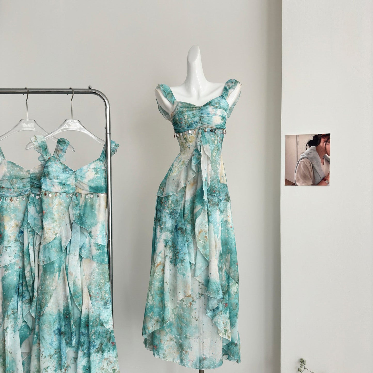 Sexy Mermaid Square Floral Green Summer Dress Holiday Party Birthday Outfits For Women DP0127