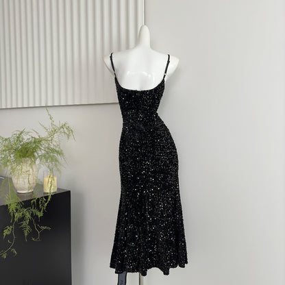 Sexy Mermaid Spaghetti Straps Sequin Birthday Party Dress Summer Holiday Outfits For Women DP0131