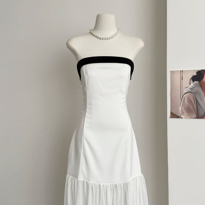 Simple A line Strapless White Tulle Summer Dress Holiday Party Dress Birthday Outfits For Teens DP0153