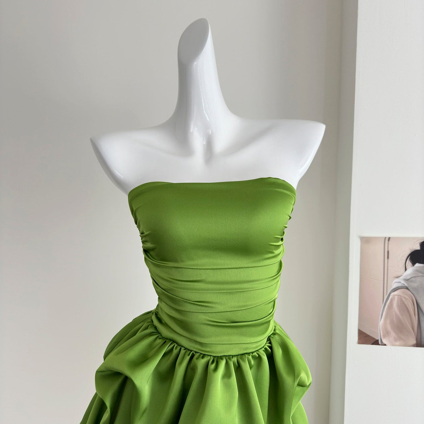 Cute A line Strapless Green Satin Short Summer Dress Holiday Party Birthday Outfits DP0145