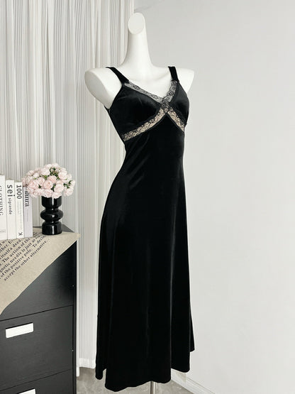 Sexy Mermaid Straps Black Velvet Summer Dress Holiday Party Birthday Outfits For Women DP0136