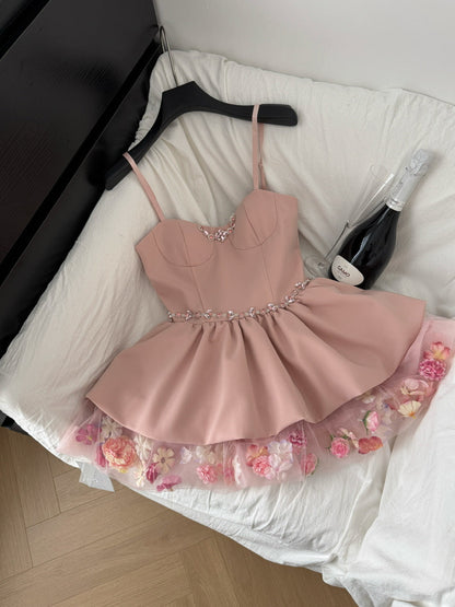 Sexy A line Spaghetti Straps Pink Min Summer Dress Holiday Party Homecoming Dress Birthday Outfits For Teens DP0150