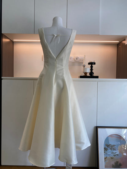 Cute A Line Square Neckline Satin Ruffles Summer Dress Holiday Party Outfits For Girls DP0135