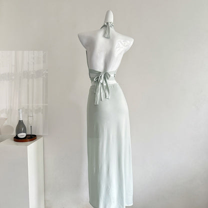 Sexy A line Halter Light Green Backless Summer Dress Holiday Party Dress Birthday Outfits For Teens DP0152