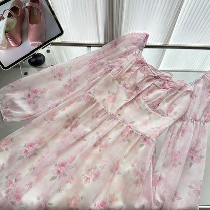 Cute A line Square Neckline Floral Pink Short Summer Dress Holiday Party Birthday Outfits DP0139