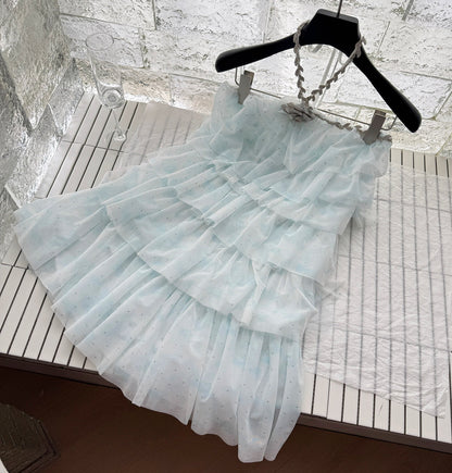 Sexy A line Halter Blue Tulle Min Summer Dress Holiday Party Homecoming Dress Birthday Outfits For Teens DP0151
