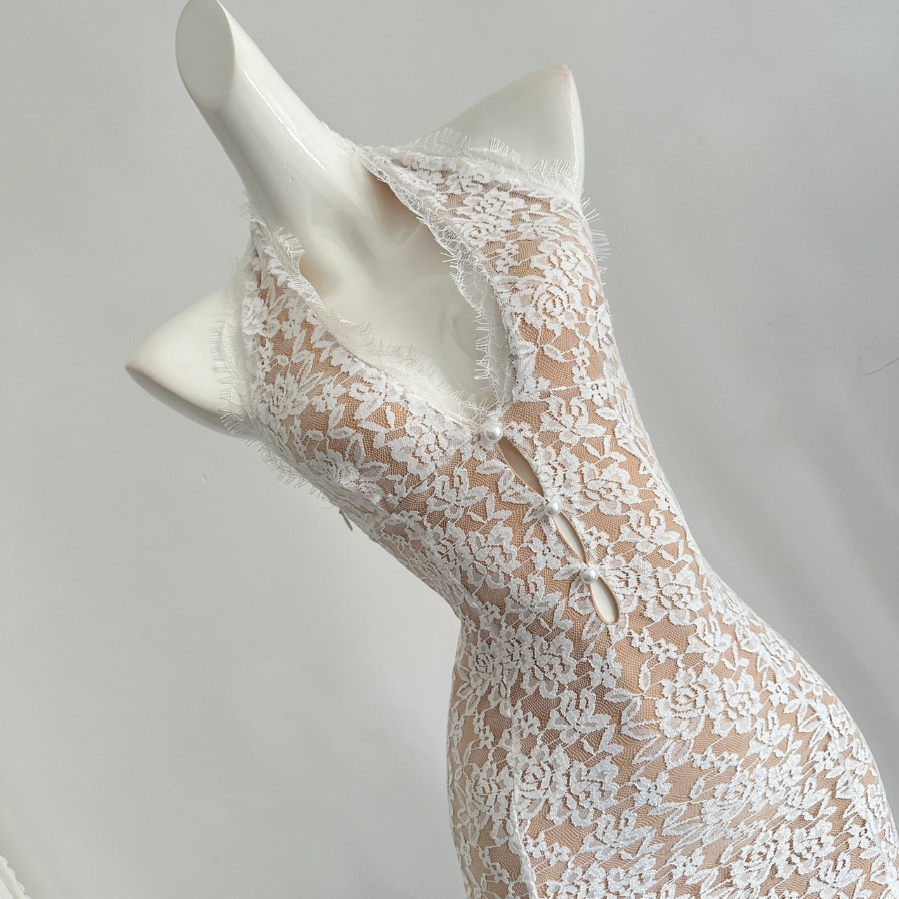 Sexy Mermaid V Neckline White Lace Summer Dress Holiday Party Birthday Outfits For Teens DP0143