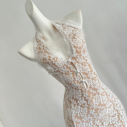 Sexy Mermaid V Neckline White Lace Summer Dress Holiday Party Birthday Outfits For Teens DP0143