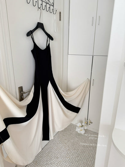 Sexy A line Spaghetti Straps Black Midi Summer Dress Holiday Party Black Birthday Outfits For Women DP0149