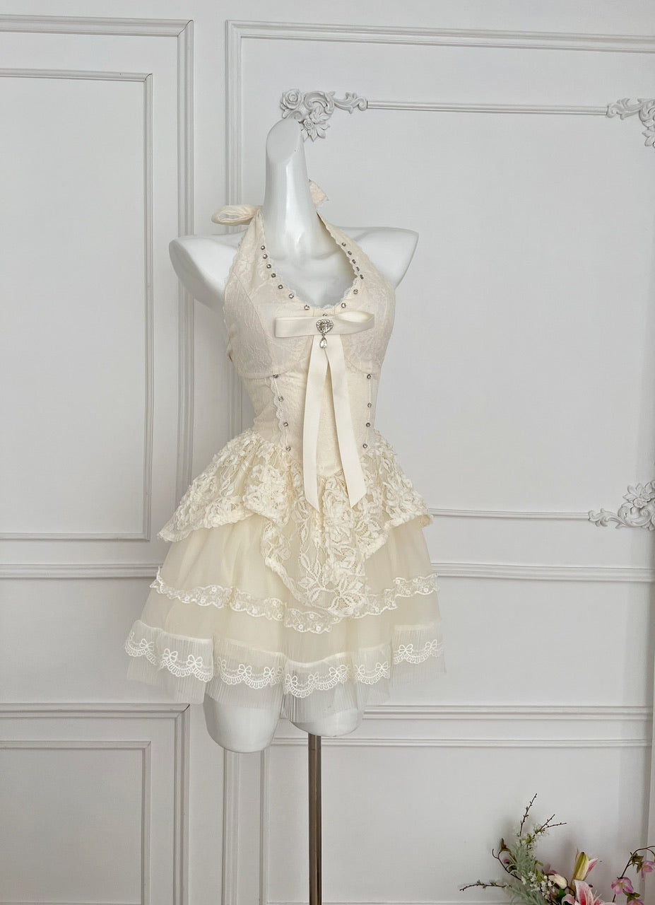 Sexy A line Halter Neckline White Lace Summer Dress Holiday Party Outfits For Women DP0107