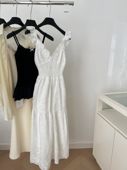 Sexy A Line Spaghetti Straps Floral White Lace Summer Dress Holiday Party Outfits For Women DP0105