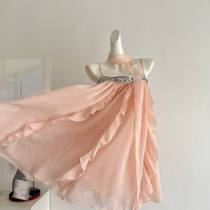 Cute A Line Spaghetti Straps Pink Chiffon Summer Dress Holiday Short Party Outfits For Women DP0102