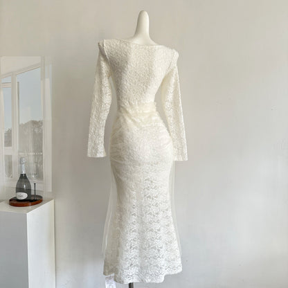 Sexy Mermaid Square Neckline Floral White Lace Summer Dress Holiday Party Outfits For Women DP0106