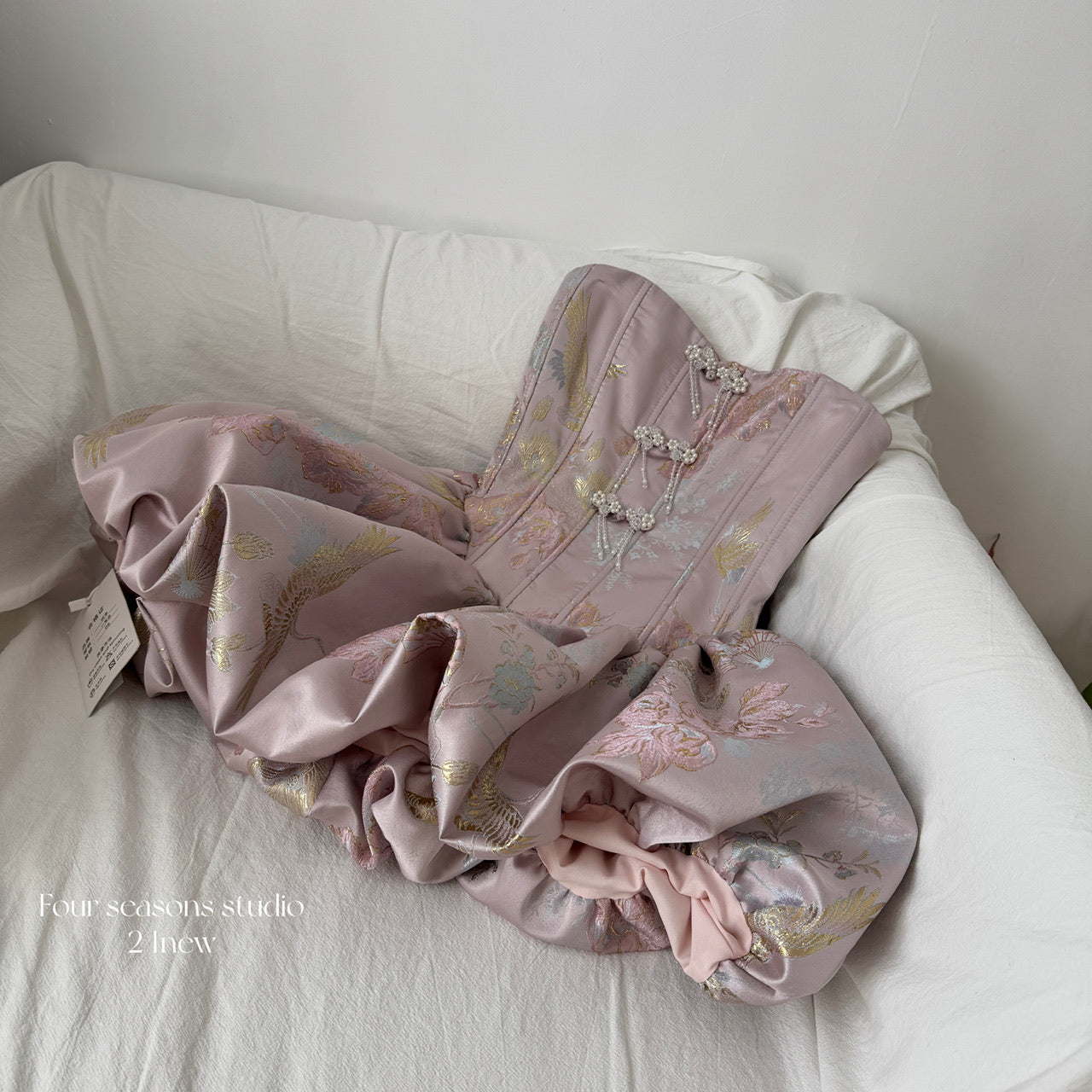 Cute Ball Gown Strapless Satin Floral Pink Short Summer Dress Holiday Party Outfits For Women DP0097