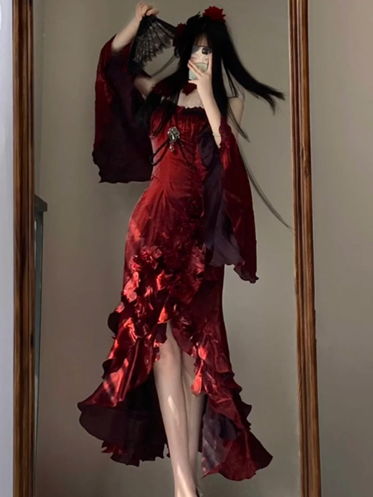 Cute High Low Burgundy Summer 18th Wine Red With Sleeves Birthday Dress Lolita Dress Birthday Outfits W1007