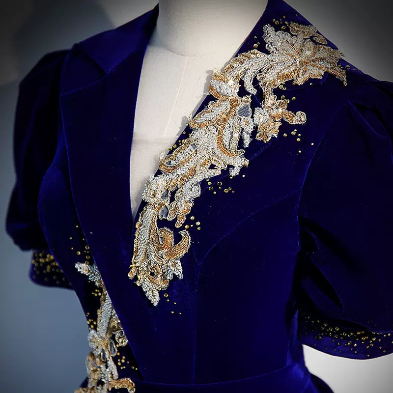 Royal Blue Long V Neckline Prom Dresses Sexy Evening Dress SH083