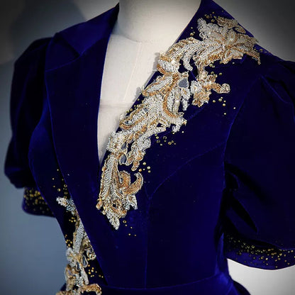 Royal Blue Long V Neckline Prom Dresses Sexy Evening Dress SH083