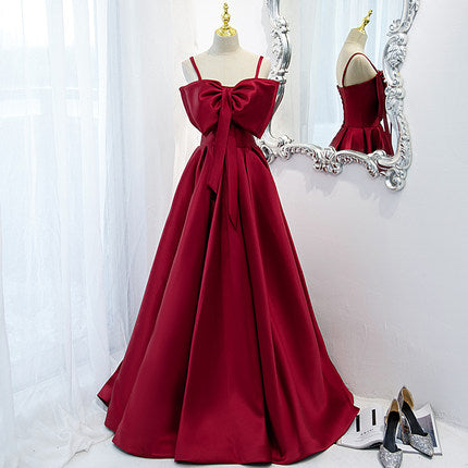 Simple A line Red Long Prom Dresses SH208