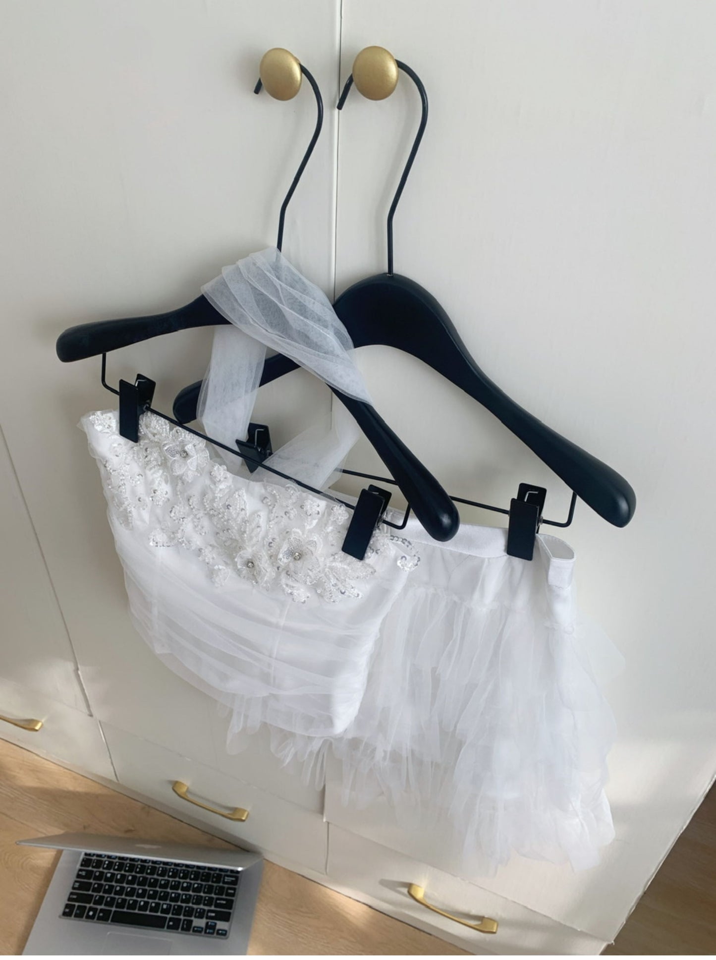 Cute Spaghetti Straps Pink Ruffles Tulle Summer Dress 2 Pieces Holiday Party Outfits For Women DP0094