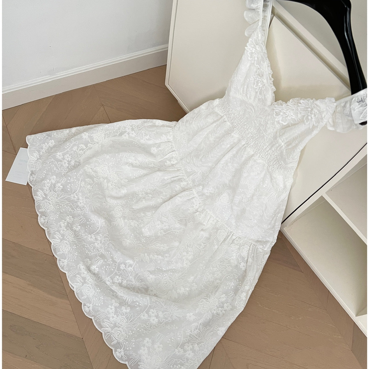 Sexy A Line Spaghetti Straps Floral White Lace Summer Dress Holiday Party Outfits For Women DP0105