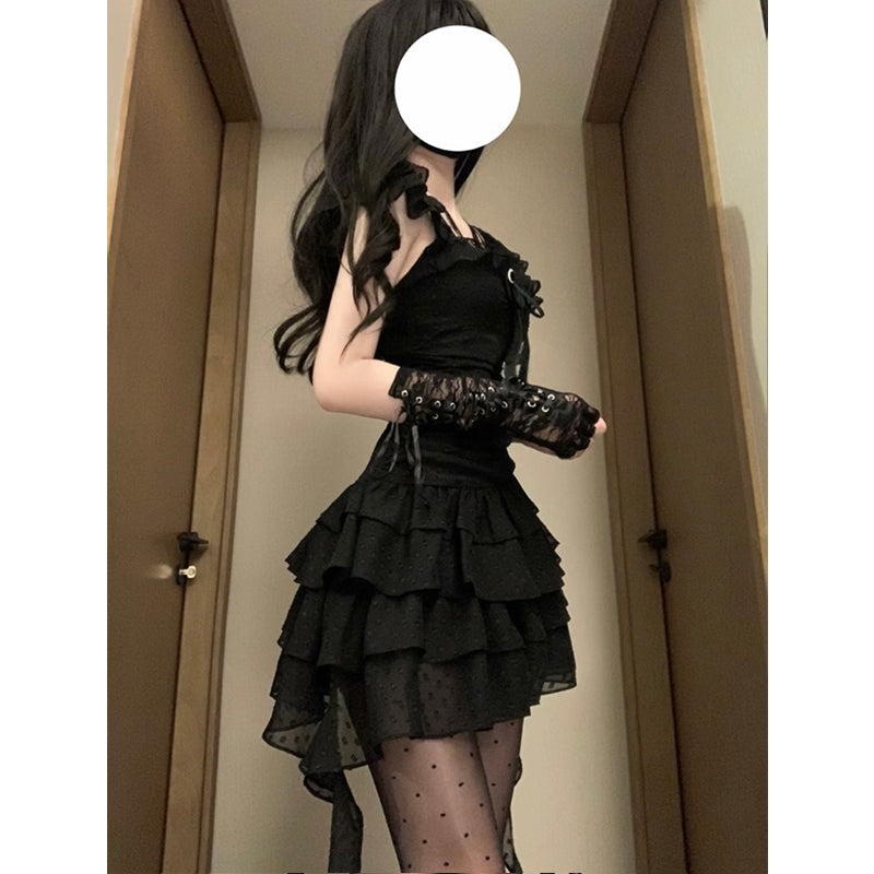 Sweet A line Square Neck Little Black Chiffon Short 16th Birthday Dress Lolita Dress Birthday Outfits W1119