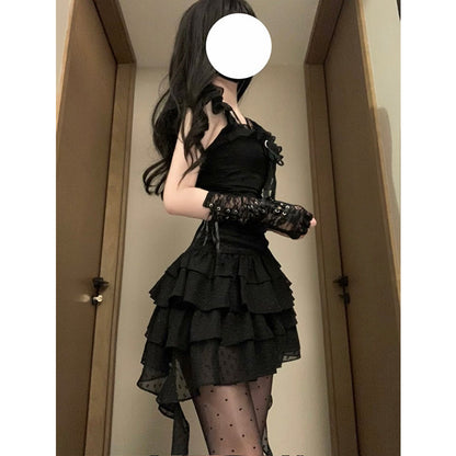 Sweet A line Square Neck Little Black Chiffon Short 16th Birthday Dress Lolita Dress Birthday Outfits W1119