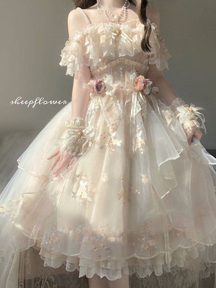 Vintage Ball Gown Off The Shoulder Lace Summer Long Holiday Dresses 16th Birthday Dress Lolita Dress Flowers Birthday Outfits W1131