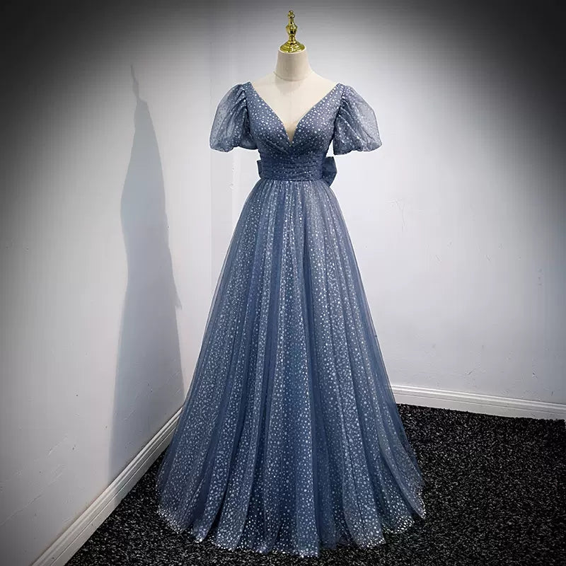 Simple A line Sequin Long Prom Dresses SH222
