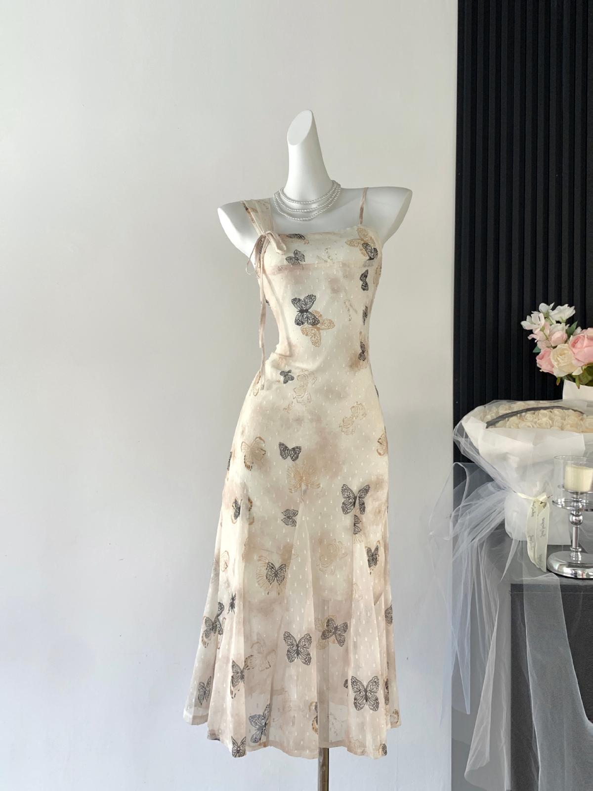 Sexy A line Spaghetti Straps Floral Long Dress Holiday Party Outfits For Women DP0031