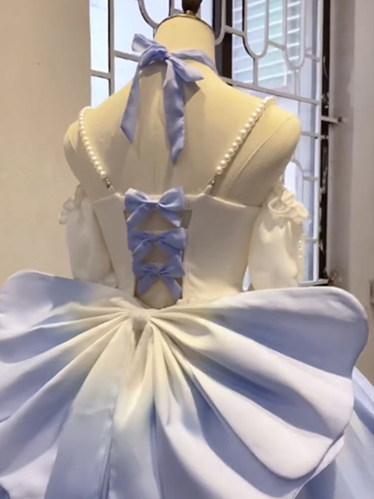 Vintage Ball Gown Off The Shoulder Ombre Blue Chiffon 22th Birthday Dresses Lolita Dress Cute Lolita Outfits DH2448