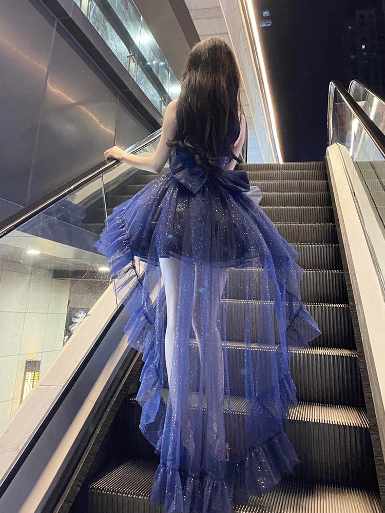 Vintage Ball Gown Spaghetti Straps Navy Blue Tulle 22th Birthday Dress Lolita Dress Lolita Outfits DH2445