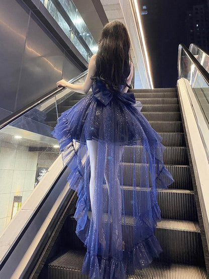 Vintage Ball Gown Spaghetti Straps Navy Blue Tulle 22th Birthday Dress Lolita Dress Lolita Outfits DH2445