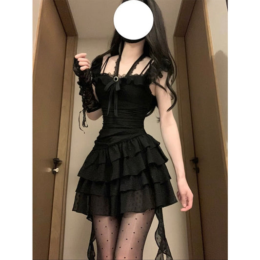 Sweet A line Square Neck Little Black Chiffon Short 16th Birthday Dress Lolita Dress Birthday Outfits W1119