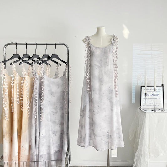 Cute A Line Spaghetti Straps Floral Chiffon Summer Dress Holiday Party Outfits For Girls DP0133