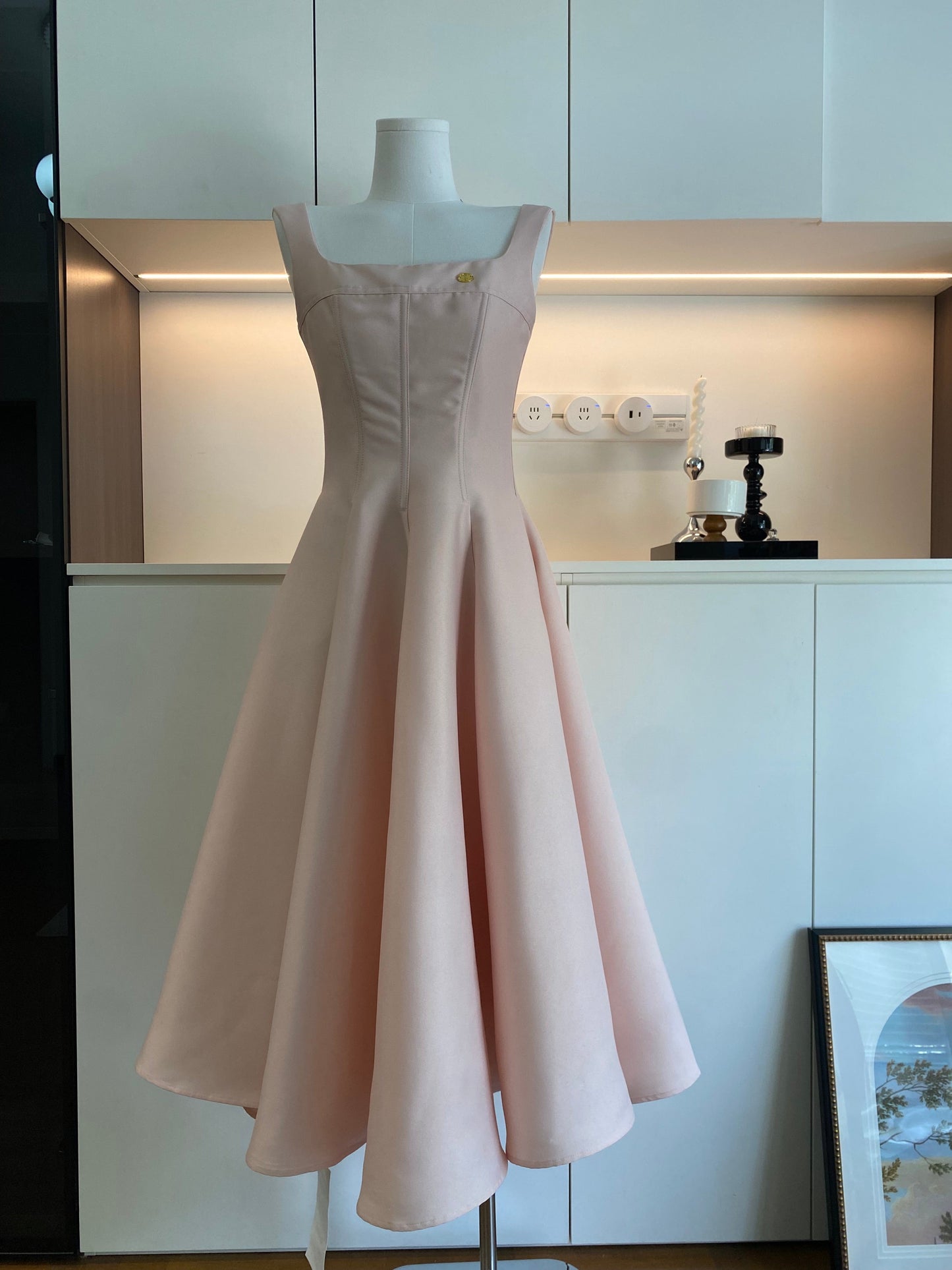 Cute A Line Square Neckline Satin Ruffles Summer Dress Holiday Party Outfits For Girls DP0135