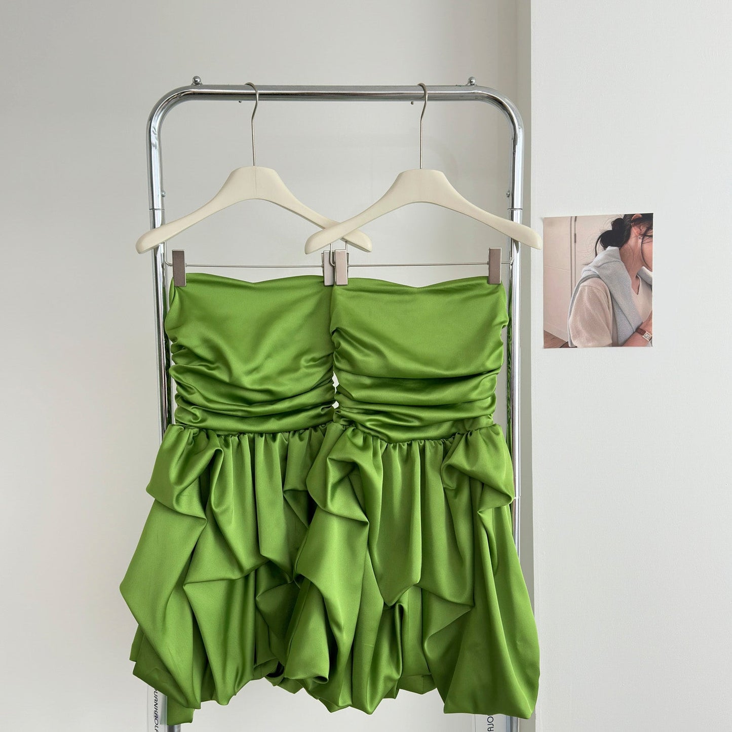 Cute A line Strapless Green Satin Short Summer Dress Holiday Party Birthday Outfits DP0145