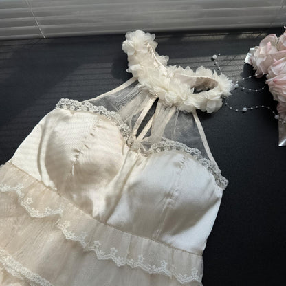 Cute A Line Square Halter Lace Summer Dress Holiday Party Outfits For Girls DP0140