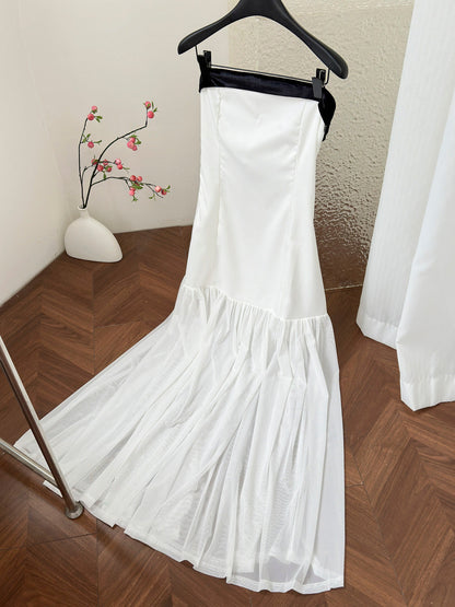 Simple A line Strapless White Tulle Summer Dress Holiday Party Dress Birthday Outfits For Teens DP0153