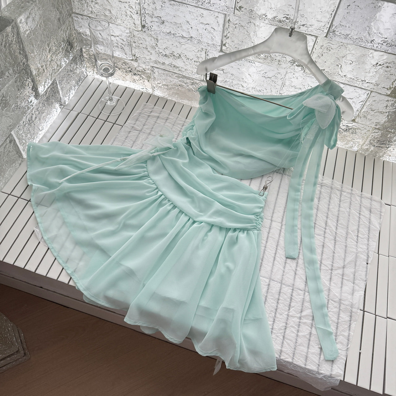 Cute A line One Shoulder Green Chiffon Short Summer Dress Holiday Party Birthday Outfits DP0147