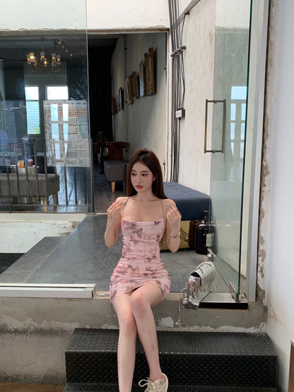 Sexy slim backless camisole hip skirt with butterfly print ED0469