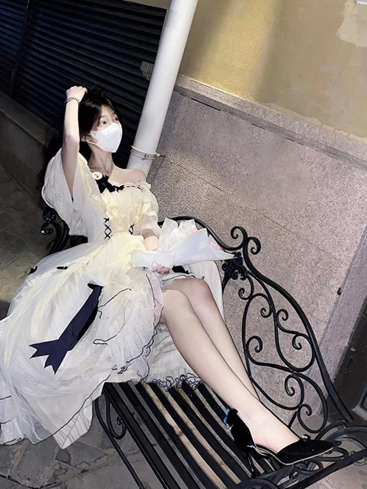 Vintage Ball Gown Off The Shoulder Short Sleeves 16th Tulle Birthday Dress Lolita Dress Birthday Outfits W1008